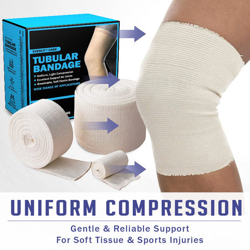 3.5" 11 EVERLIT Elasticated Tubular Support Bandage | Stockinette Tubing for Large Arm, Knees, Legs | Light to Moderate