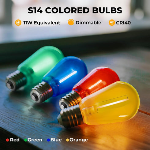 24 Pack S14 Bulbs, 1W Bulbs E26 2200K, Dimmable, GvvooHome Colored LED String Light Plastic Shatterproof Replacement