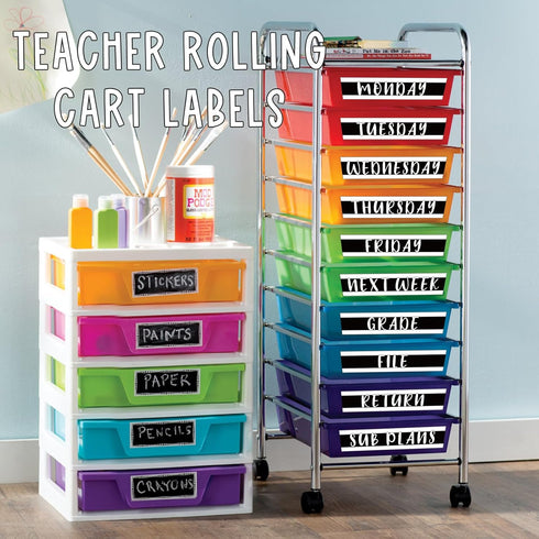 YIXAXKAO 12 10 Pieces Rolling Storage Cart Labels Drawer Rolling Storage Cart Label Blackwhite Classroom Decor