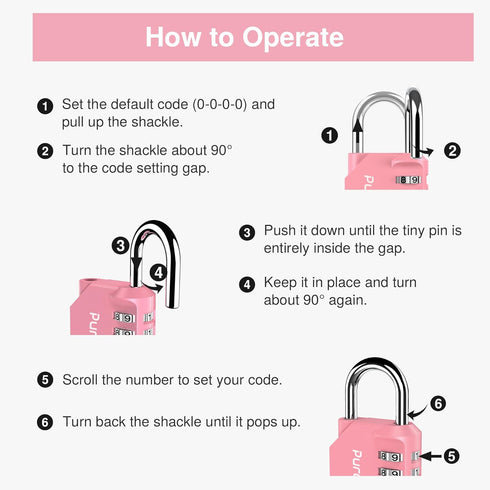 Puroma 1 Pack Waterproof Combination Lock, 4 Digit Padlock for School Gym Locker, Outdoor Storage (Rose Pink)