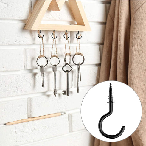 Goiio 100 Pieces 1/2 inch Ceiling Hooks, Black Zinc Plated Metal Screw-in Cup Hooks for Hanging
