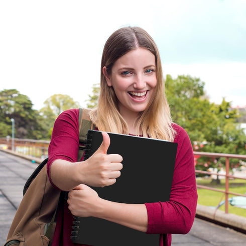 Lined Spiral Notebook A4 Large Black Journal, 8.5" x 11"-4 Pack, 7mm College Ruled, 160 Pages for School Supplies