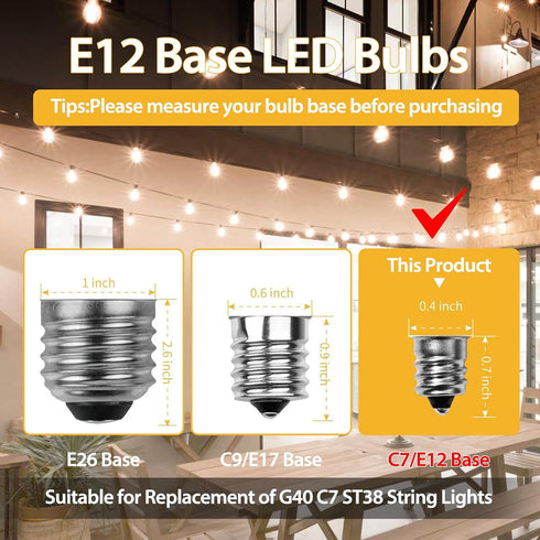 25 Packs ST38 LED Edison Bulbs, 0.6W E12 Base Small Vintage Light Bulbs, Equivalent to 7W Incandescent, 2700K Warm