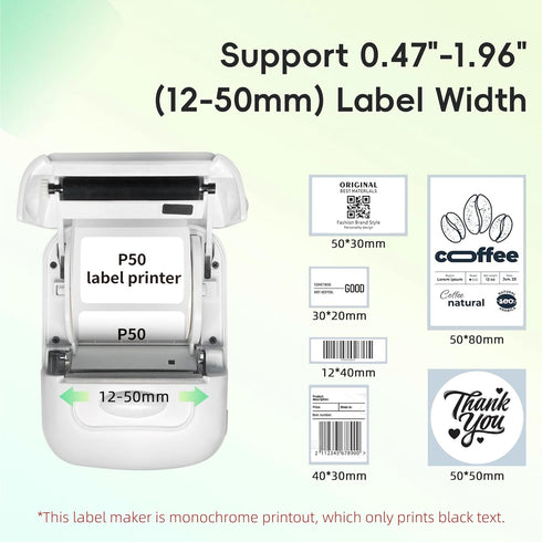 P50 2 Inch Label Makers, Bluetooth Label Maker Printer with 1pc 40x30mm Label, Portable Thermal Printer for Small