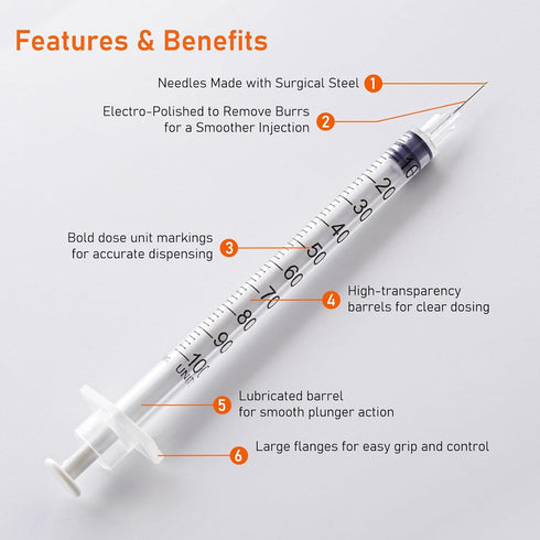U 100 1ml 30 Gauge 1cc 5/16 inch 8mm Lab Disposable Dispensing Supplies, 100Pack
