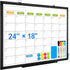 Dry Erase Calendar Whiteboard for Wall, 24" x 18" Magnetic Monthly White Board, Black Aluminum Frame for Planning,