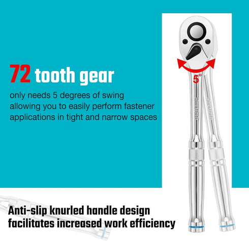 DURATECH 3/8-Inch Drive Ratchet, Quick-Release Wrench, 72-Tooth Reversible Switch, Alloy Steel