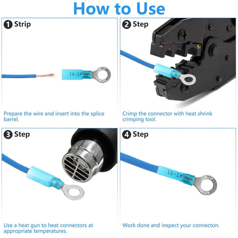 160 PCS Heat Shrink Ring Terminals, Insulated Blue Ring Terminals for 16-14 AWG Automotive Electrical