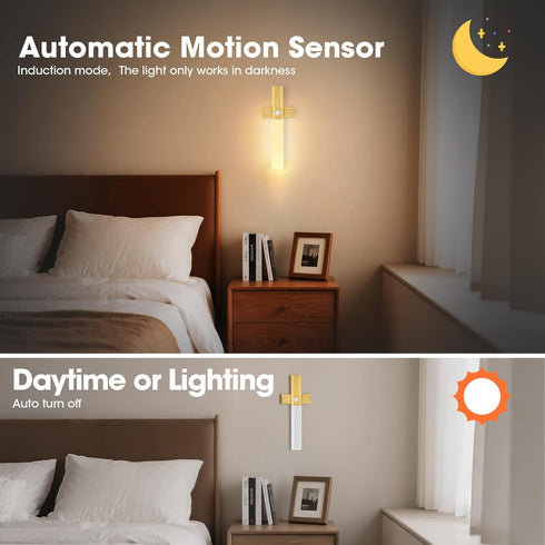 Picture,3000K 2Pack LAVAED Motion Sensor Lights Indoor,LED Rechargeable Battery Operated Wall Sconce Magnetic Stairway