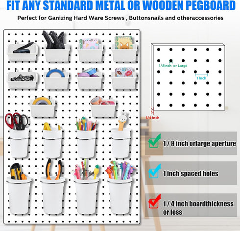 64 Pieces Pegboard Bins with Hooks and Loops, Pegboard Cups Assortment Organizer for Tools Storage Office Garage