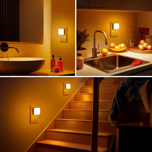 0.3W 2 Pack Amber Night Lights Plug into Wall, Nightlights With Light Sensor Dusk to Dawn, Square Plug in Night Light