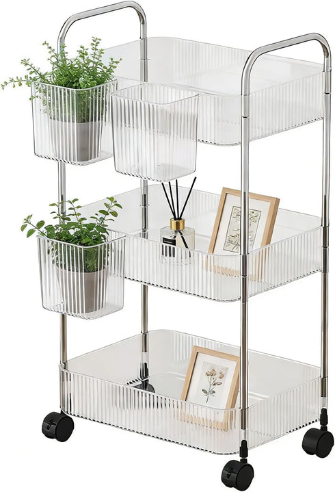 Generic Rolling Carts with Wheels,Acrylic Multi-Layer Snack Trolley,Cart with Wheels - for Office
