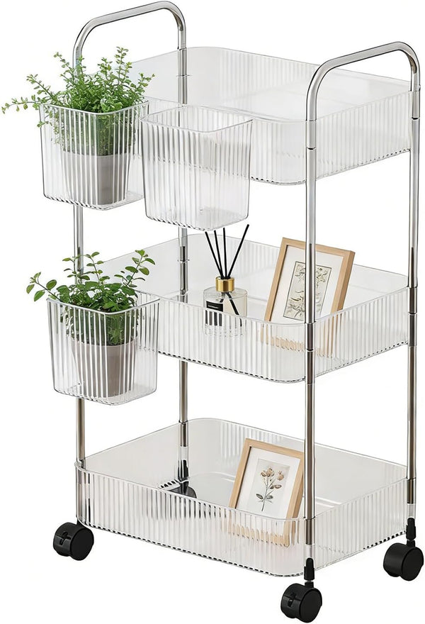 Generic Rolling Carts with Wheels,Acrylic Multi-Layer Snack Trolley,Cart with Wheels - for Office