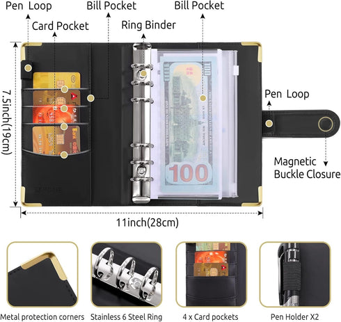 SKYDUE Budget Binder, Money Saving Binder with Zipper Envelopes and Expense Budget Sheets for Budgeting