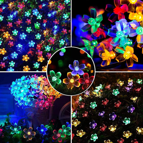 Fairy Flower String Lights Outdoor, 33 Feet 100LED Starry Cherry Blossom Lighting for Christmas Halloween Wedding Party