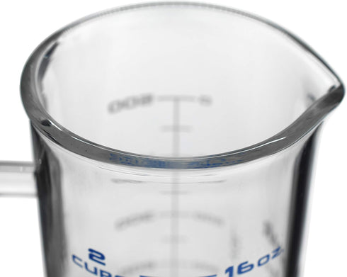 Industrial Beaker Mug - 500ml Extra Heavy Duty 3.3 Borosilicate Glass with Spout - Tall Form, Printed Graduations
