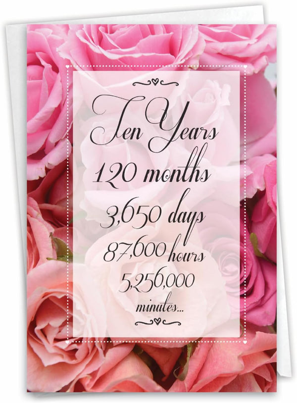 NobleWorks 10th Milestone Anniversary Congratulations Card w/Envelope - 10 Years of Love Celebration for Wife, Husband