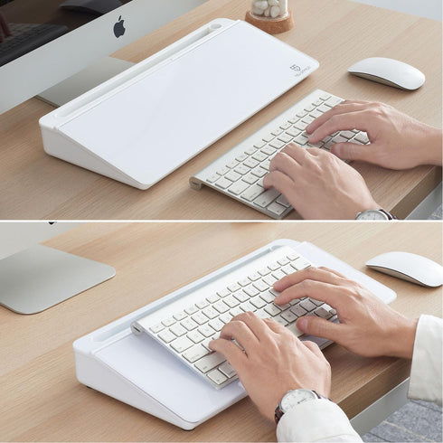 Small Glass Desktop Whiteboard Dry-Erase Board, Computer Keyboard Stand with Drawer, Desk Organizers for Office & Home
