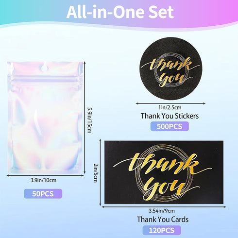 SXoonKing 670Pcs Set- 500 120 50 Packaging Thank You Cards and Stickers Thank You for Supporting My Small Business