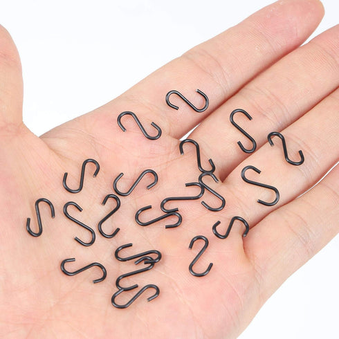 200 Pieces Mini S Hooks, 1/2 Inch Stainless Steel S Shaped Hooks for Jewelry, Ornaments, and Hanging (Black)