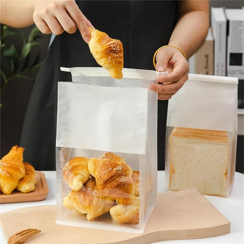 Dnyucen 50PCS Gusset Packing Bag(22x28x11cm) Bread Bags for Homemade Bread Bakery Takeaway Toast Bag Hamburger Pastry
