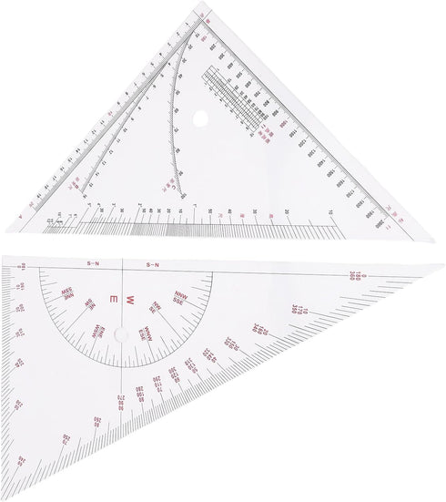 Klanata 405mm Set, (15.9in) Large Marine Navigation Triangle Ruler & Protractor Crystal Clear Acrylic Chart Plotting