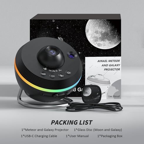 1 180 Galaxy Projector, Star Projector Home Planetarium with Glass Projection Disc, Rotatable Starry Sky Night Light