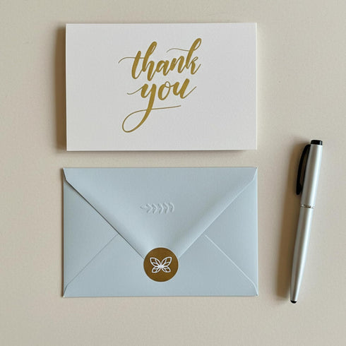 Papierville 50 Pack 25 25 60 Set Thank You Cards with Envelopes Dusty Blue & Cream Elegant Design Gold Foil Stickers