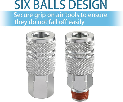 Yolass 3/8” NPT Industrial Air Coupler, 3 Pcs High Flow Coupler and 3 Pcs Air Plug for Professional Workplace