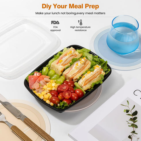Glotoch Meal Prep Containers, Reusable 50Pack 32oz Plastic Food Prep Storage Containers with Lids, BPA Free
