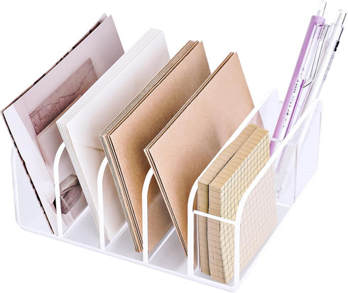 NiHome Spacious Clear Acrylic Desk Mail Sorter, Multipurpose Organizer for Office Supply & Pen Storage