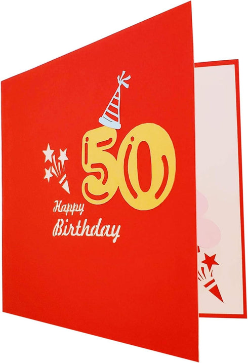 iGifts And Cards 3D Pop Up Greeting Card - Happy 50th Birthday Box, Unique Celebration, Balloons, Congrats, Feliz