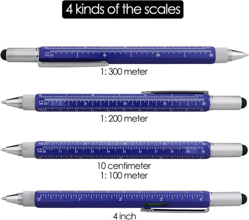 HeTaoCat Metal Multi-tool - 6-in-1 Stylus Pen with Screwdriver, Ruler, Bubble Level, and Ballpoint Pen (Blue)