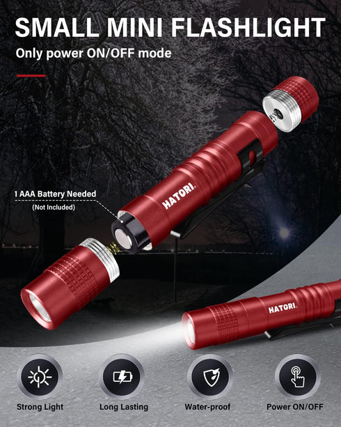(1 Pack) HATORI Flashlights Bright LED Flashlight Super Mini Flashlight with High Lumens Flash Light Pen Light Small