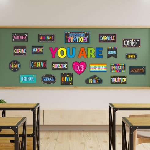 Classroom Affirmation Station Bulletin Board Set, Motivational Decor, Positive Affirmations Accents for Teachers,