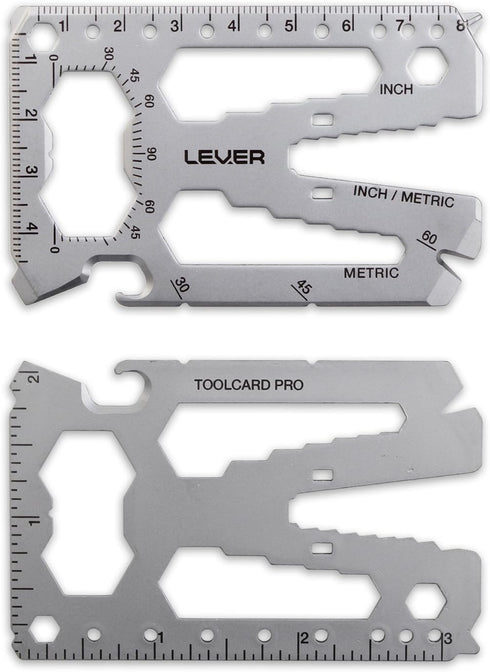 Lever Gear Toolcard Pro, 40 in 1 Credit Card Multitool, TSA Approved Slim Survival Card Wallet Tool (Silver)