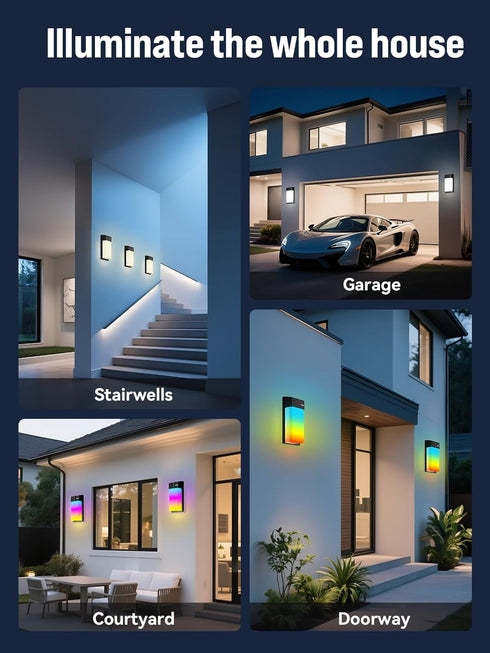 30 1500LM, IP65 2 Pack OIYN Smart Outdoor Wall Light, RGBWW LED Porch Light with Scene Modes, Waterproof, DIY
