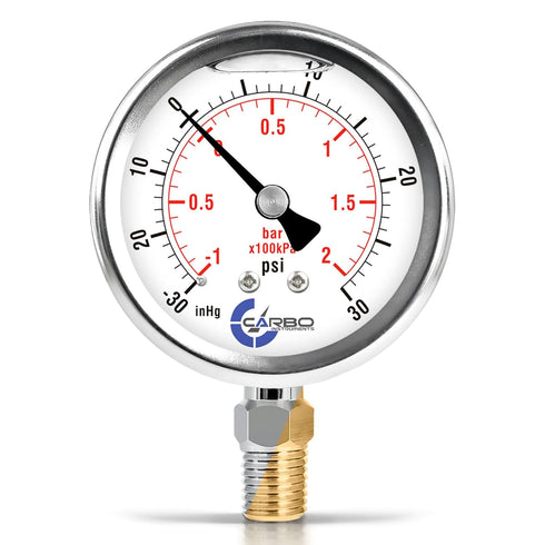 Stainless Steel Pressure Gauge, Dual Display (-30 Hg - 0-30 psi/kPa) with Polycarbonate Lens