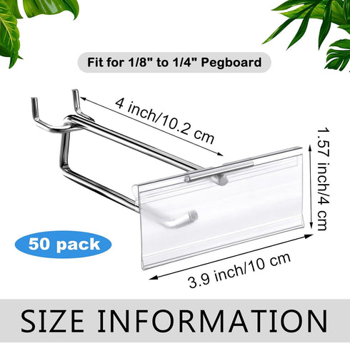 Thyle 50 Pcs Metal Scan Hook with Label Holder for 1/8" to 1/4" Pegboard, Wall Accessories for Home Garage Retail