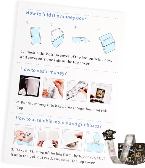 50 Set Graduation Gifts Funny Cash Gift Box Money Holder Money Gift Ideas Includes Plastic Bags with Pull-Out Card DIY