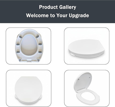 MinSha 16.5 MinS5005 Round/O-Shape Toilet Seat Replacement, Soft Close Quiet No Slam, PP Plastic Heavy-Duty Durable