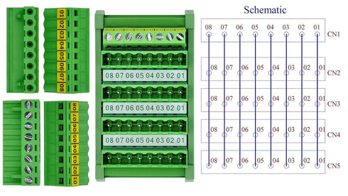 Slim DIN Rail Mount 10A/300V Pluggable Screw Terminal Block Distribution Module (5x8 Position)