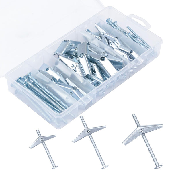 KURUI Hollow Wall Anchors Assorted Kit, 44Pc Heavy Duty Toggle Bolts and Wing Nut Kit, Drywall Anchors Assortment Set