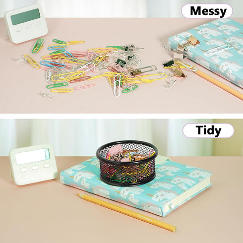 Paper Clip Holder for Desk, 4 Pack Mesh Paperclip Holders, Metal Dispenser Organizer for Home Office School