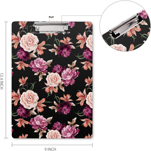 WAVEYU Cute Decorative Clipboard for Office School, Hardboard with Low Profile Clip, Floral Pattern (12.5"x9")