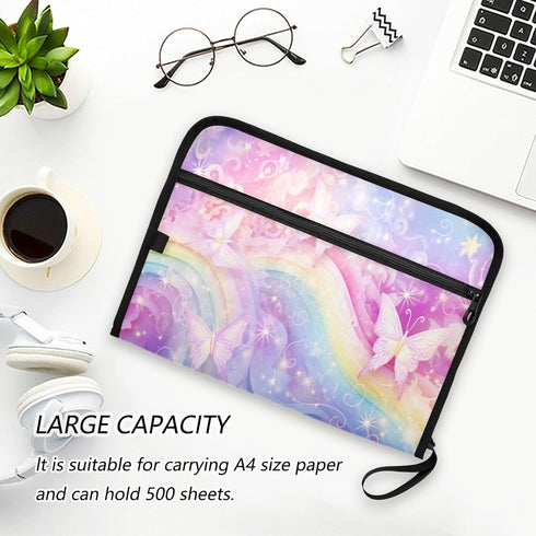 Rainbow Butterflies 13 Pocket Expanding File Folder with Labels, A4 Document Folder, Zipper Closure