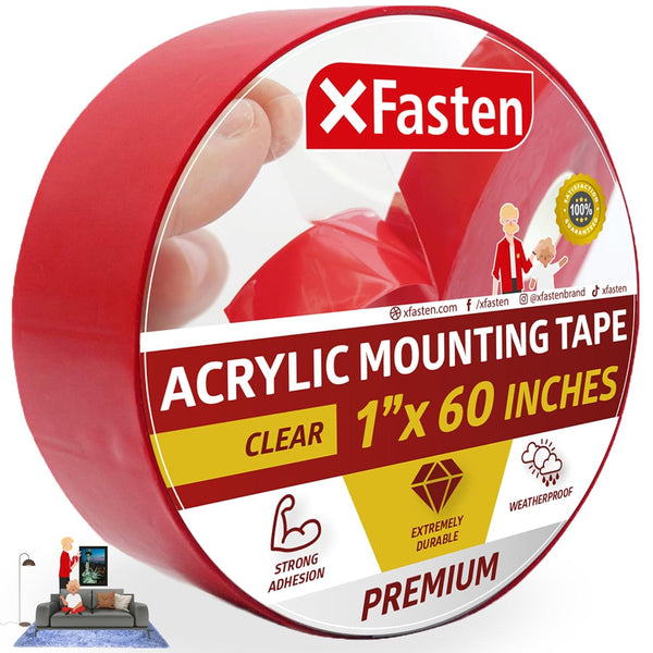 XFasten Double Sided Tape Acrylic Mounting Tape, Removable, 1-Inch x 60-Inch