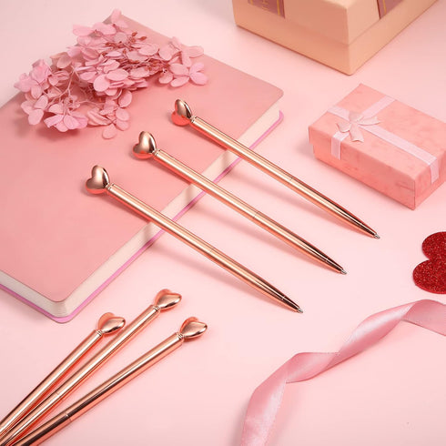 Chinco 12 Pieces Heart Shaped Pens, Black Ink Retractable Metal Decorative Cute Pens for Women, Birthday Gifts (Rose