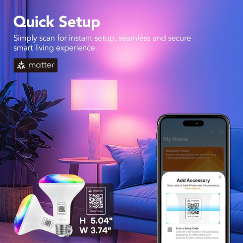 Bulb, BR30 Bulbs 650LM 60W, Bulbs Bulb 4Pack OREiN Matter Smart Light Smart with Remote Recessed Color Changing RGBTW