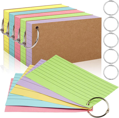 WINKIO 350 Pcs Index Cards With Ring, 3x5 Inches Flash Cards With RingsColored